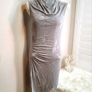 HILTON HOLLIS HIGH NECK SIDE RUCHED BODYCON MIDI DRESS SIZE MEDIUM